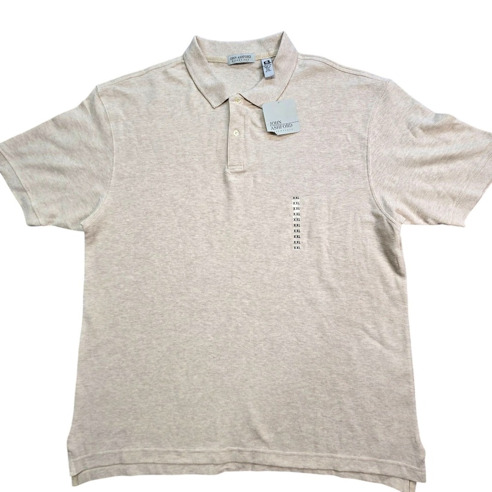 John Ashford Polo Shirt Mens 2XL Beige Short Sleeve Collared Essentials